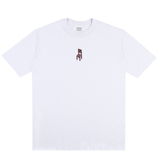 wooden structure chair t-shirt white